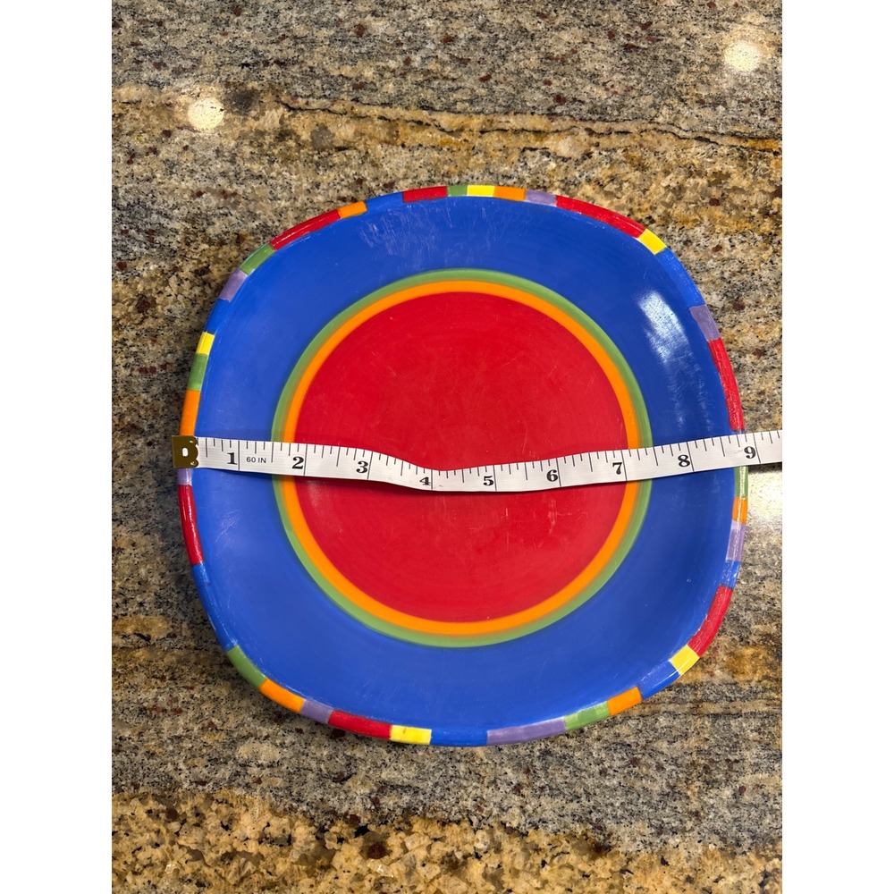 8 Dansk Caribe Antigua Striped Plates Set of 4 Dinner 4 Salad Blue Red Ceramic - Picture 2 of 8